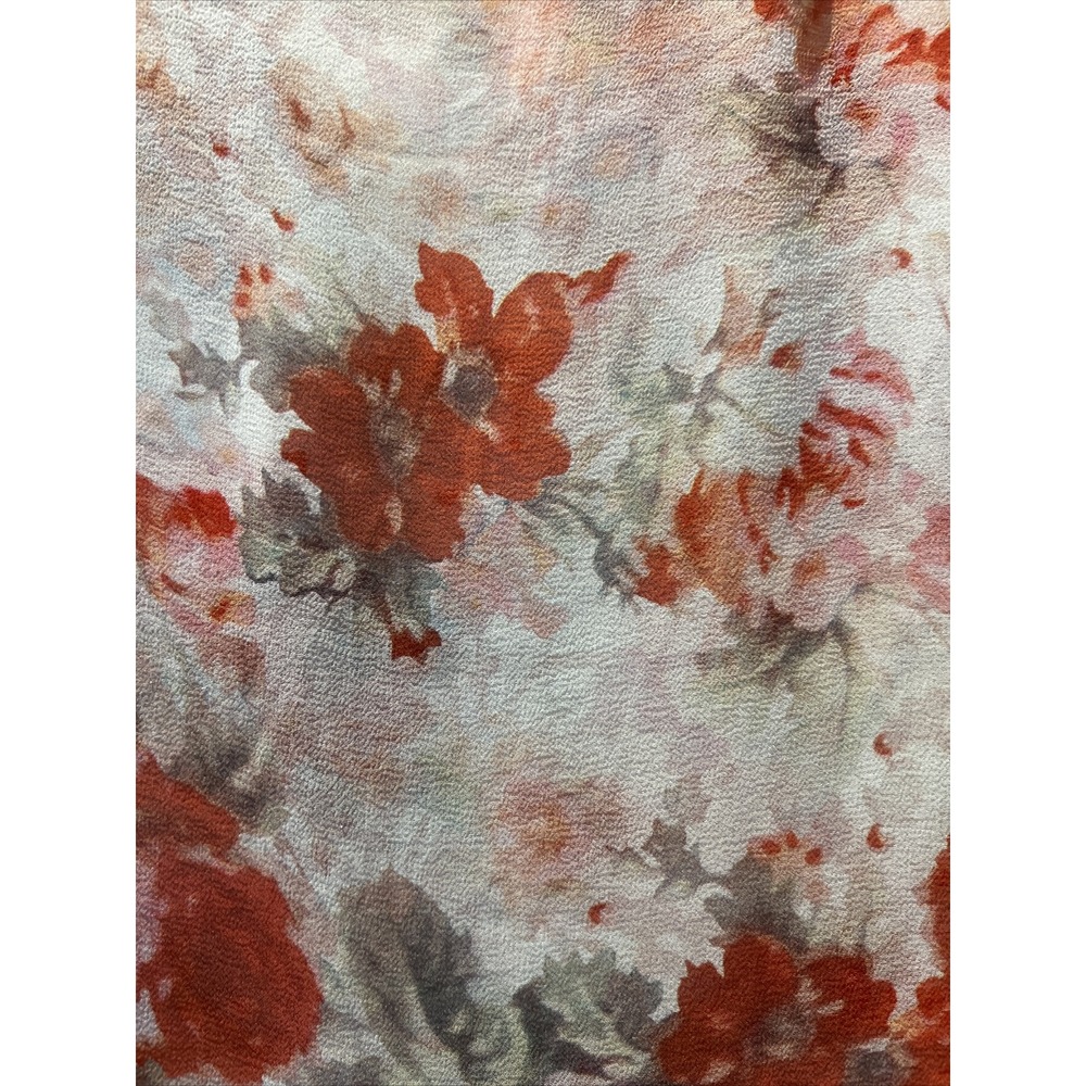 Intermix White Orange Fall Floral Print Pleated Silk Long Sleeve Top L - Picture 9 of 9